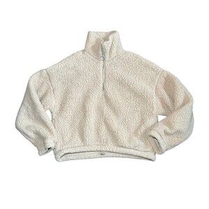 Hollister Cropped Sherpa Quarter Zip Sweatshirt Size Medium